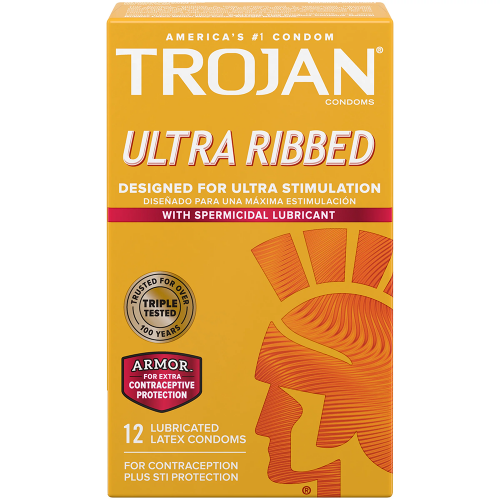 wominizer sex toy Trojan Ribbed Lube Condom, 12 ct | Yummy.com